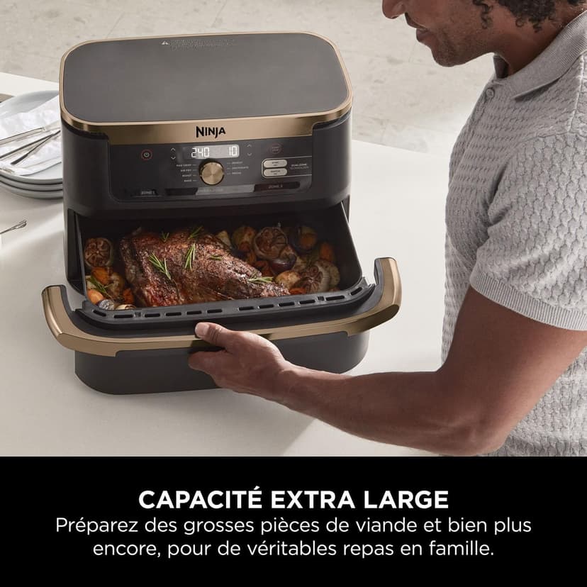 Ninja Foodi FlexDrawer 10.4L Oil-Free Fryer, 7 Modes, Roast, Bake, Non-Oil Frying, Crispy, Warm, Dehydrate, Rise, XL, Savings, DualZone Black/Copper OL750EUDBCP - 4