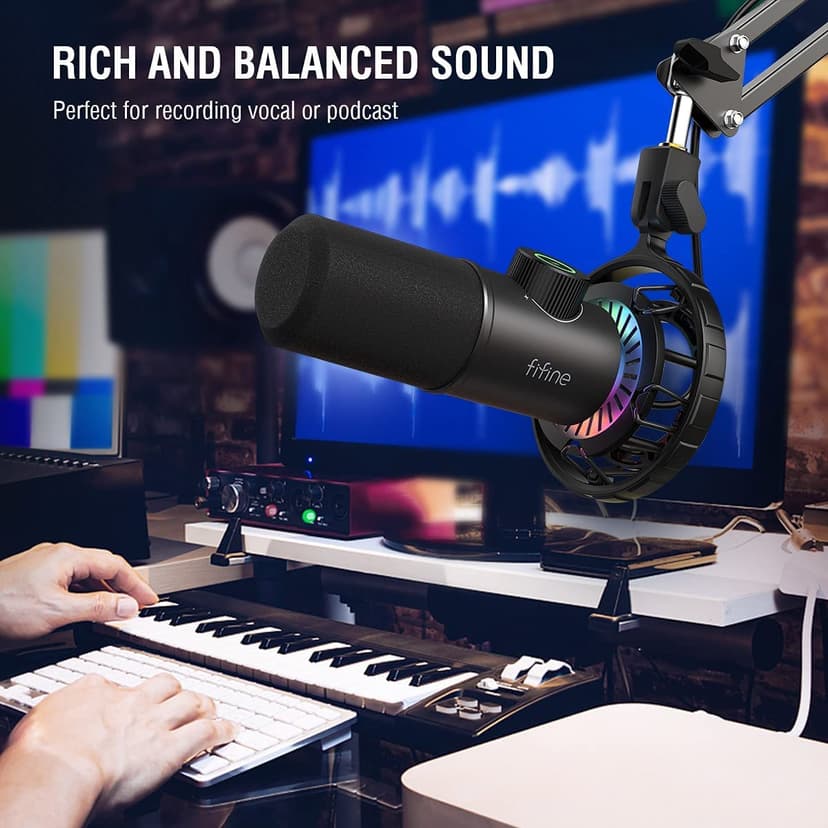 FIFINE USB Micro Gaming, Dynamiques Microphone PC PS4 PS5 pour Streaming Podcast Studio, Bouton de Silence & 3,5mm Prise Casque, Plug and Play Microphone Cardioïde pour Diffusion en Continu - 6