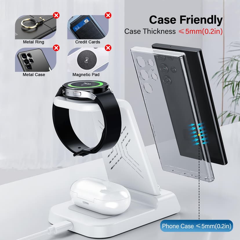 Wireless Charger for Samsung, 3 in 1 Wireless Charging Station for Galaxy S25 Ultra/S24/S23/Z Flip 7/Fold 6, Stand for Samsung Galaxy Watch 8/8 Classic/Ultra/7/6/5, Phone Charger for Galaxy Buds 3/Pro - 5