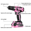 Power Drill Cordless: DEKOPRO Pink Cordless Drill 20V Electric Power Set Tool for Women Drills with Battery and Charger Drills Driver Kit - 2