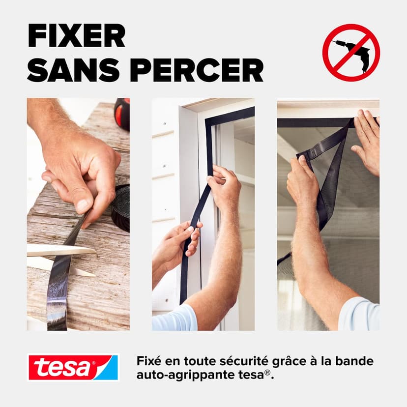 tesa Moustiquaire Aimantée Impénétrable - Filet Anti-insectes Volants et Araignées pour Portes de Balcon et de Terrasse - Montage Simple, Sans Perçage - 2,1 m x 0,9 m - 5