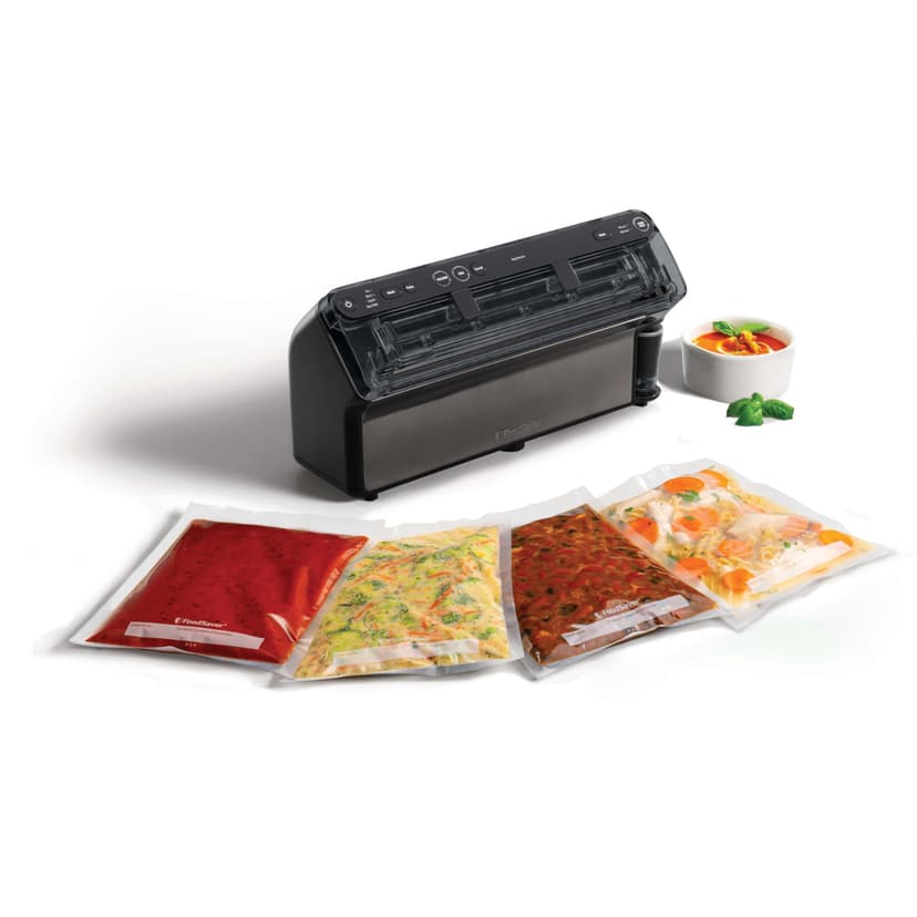 FoodSaver Scelleuse Elite Tout-en-un Liquide+ | Des aliments frais jusqu’à 5x plus longtemps* | Scellage liquide | Avec 1x rouleau (28 cm x 2,43 m) & 4 x Sacs de scellage sous vide (0,94 l & 3,78 l) - 1