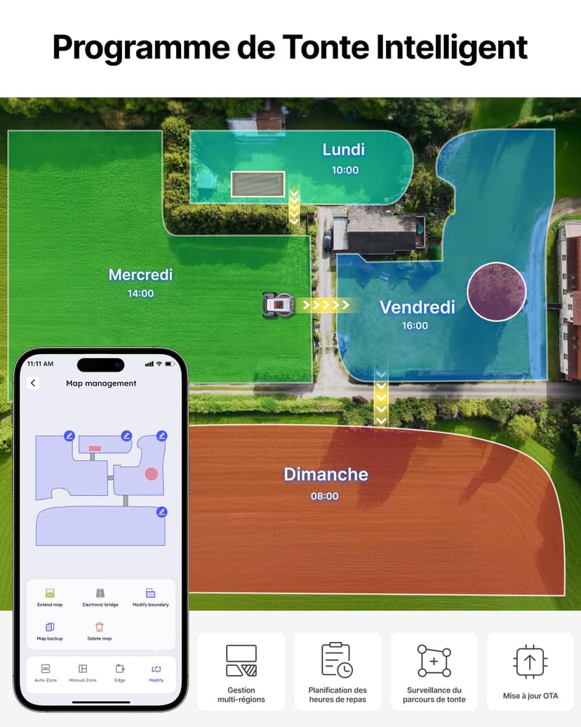 ANTHBOT M9 Robot Tondeuse sans Fil, NetRTK, 4G, 5000 mAh, Recommandé 1000 m², Maximum 1200 m², Pente de 24° (45%), Prend en Charge 2RTK Conçu pour Les Jardins Avant et Arrière - 9