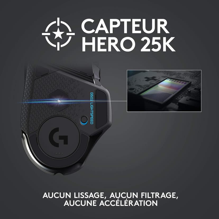Logitech G502 LIGHTSPEED Souris sans Fil, Capteur Gaming HERO 25K, 25 600 PPP, RGB, Ultra-Léger, 11 Boutons Programmables, Batterie Longue Durée, POWERPLAY-compatible, PC, EU Packaging - Noire - 3