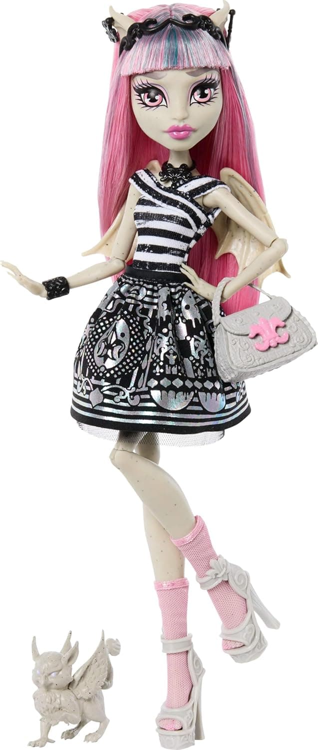 Monster High Boo-riginal Creeproduction Doll, Rochelle Goyle Collectible Reproduction with Doll Stand, Diary, and Pet Gargoyle Griffin Roux, JHK57 - 1