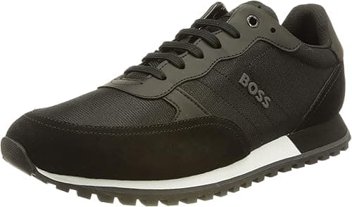 BOSS Mens Parkour-L Runn Mixed-Material Trainers with Branded Side Panel Size 9 Black