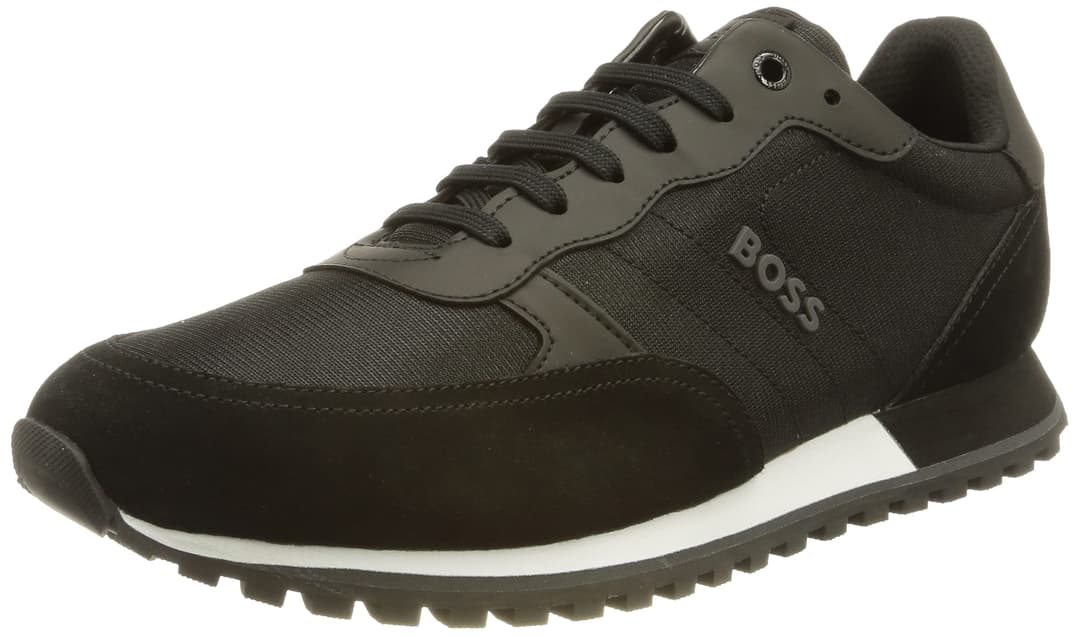 BOSS Mens Parkour-L Runn Mixed-Material Trainers with Branded Side Panel Size 9 Black