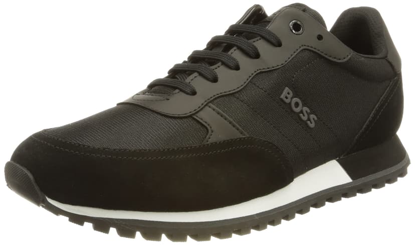 BOSS Mens Parkour-L Runn Mixed-Material Trainers with Branded Side Panel Size 9 Black - 1