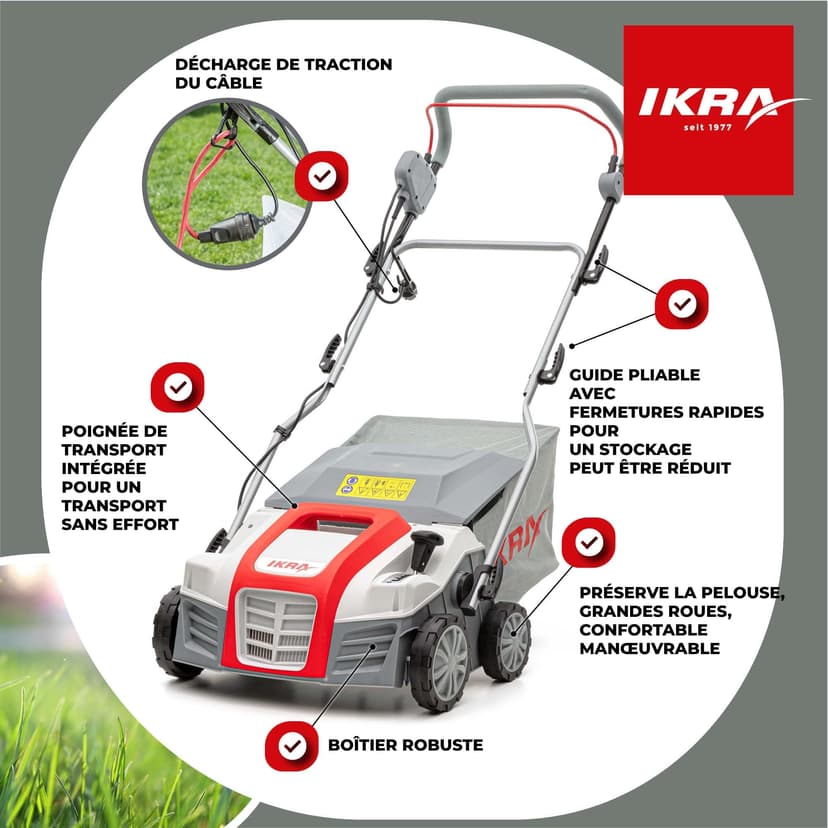 IKRA scarificateur aérateur électrique IEVL 1840, largeur de travail 40cm, puissance 1.800 watts, Gris/Rouge - 6