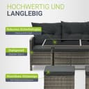 Juskys Manacor Grey Mottled Polyrattan Lounge - Garden Lounge with Sofa, Table, 2 Stools and Cushions - Garden Furniture Set for up to 7 People - Seat Covers in Grey - 5