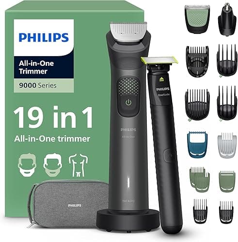 Philips Multigroom 9000 Series All-in-One 19-Piece Trimmer, Shaver & Clipper + OneBlade Trimmer for Men - All-Over Grooming Set for Beard, Nose, Hair & Body, 27 Length Settings (0.2-20 mm), MG9556/15