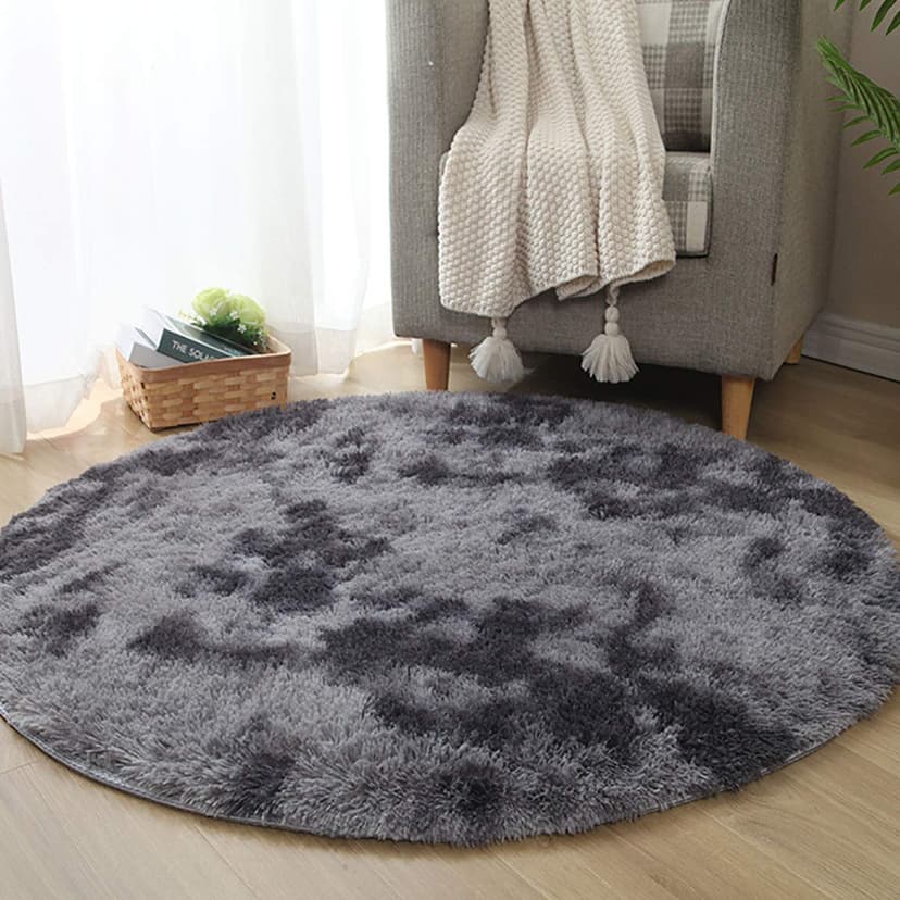 Tinyboy-hbq Tapis Rond Salon Tapis Chambre Rond Moderne Design Shaggy Poils Longs Interieur Décor Ultra Doux De Peluche De Pièce De Maison De Pépinière(Gris Noir❍ 140cm) - 2