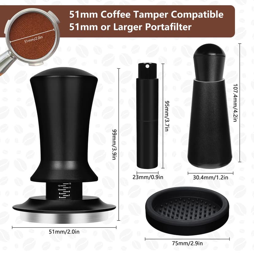 Y-Step 4PCS 51mm Coffee Tamper Set: with 30LB Calibrated Spring Loaded Barista Tamper, Tamper Mat, Spray Bottle, WDT Tool Espresso Coffee Distribution Stirrer, Espresso Aluminum Handle Accessories - 2