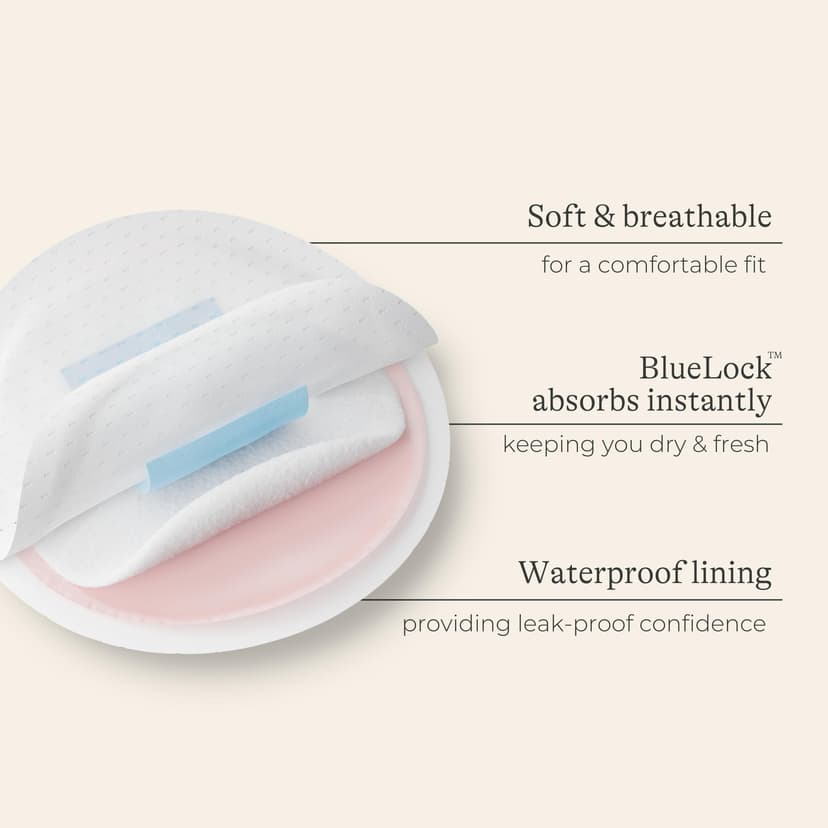 Lansinoh Disposable Breast Pads Maternity - 60 Pack - Ultra-Thin & Abosrbent Nursing Pads with BlueLock™ Core Leak-Proof Protection - Holds 20x Weight - Individually Wrapped -Breastfeeding Essentials - 5