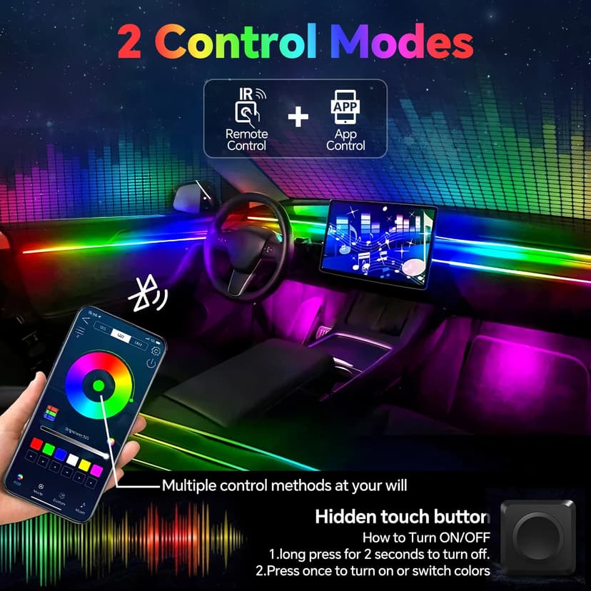 Dream Color Acrylic Car Interior Ambient Light Kit, Bphuny 18 in 1 593 LEDs Fiber Optic Decoration Ambient Lights with Music Dynamic Rainbow Rhythm, RGB Neon Lights for All Cars - 3