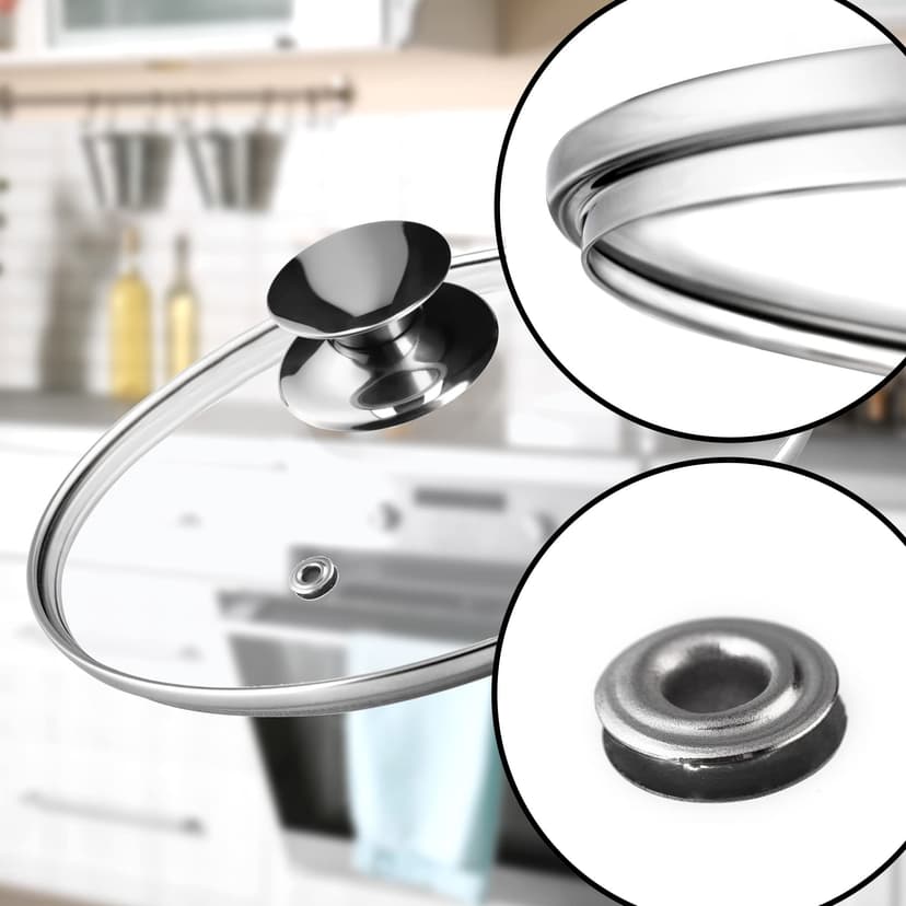 KADAX Lot de couvercles de casserole universels en verre avec poignée, résistants à la chaleur, différentes tailles, couvercle en verre pour casserole, poêle (20+24+26+28 cm, poignée argentée) K8380 - 4