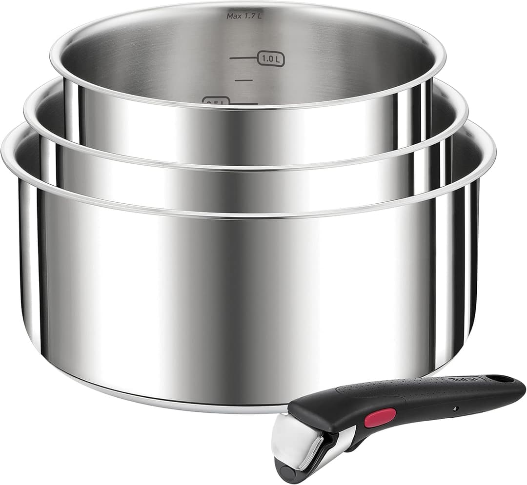 Tefal L898S4 Ingenio Preference 4-Piece Casserole Set | Stackable | Space Saving Stainless Steel | Suitable for Induction Cookers | Stainless