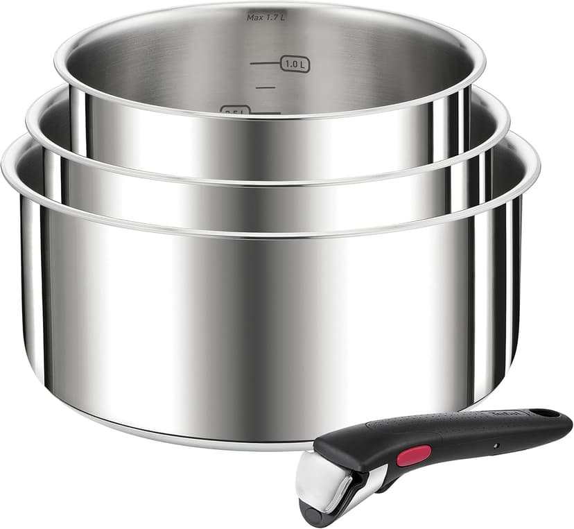Tefal L898S4 Ingenio Preference 4-Piece Casserole Set | Stackable | Space Saving Stainless Steel | Suitable for Induction Cookers | Stainless - 1