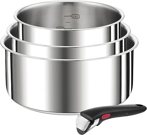 Tefal L898S4 Ingenio Preference 4-Piece Casserole Set | Stackable | Space Saving Stainless Steel | Suitable for Induction Cookers | Stainless