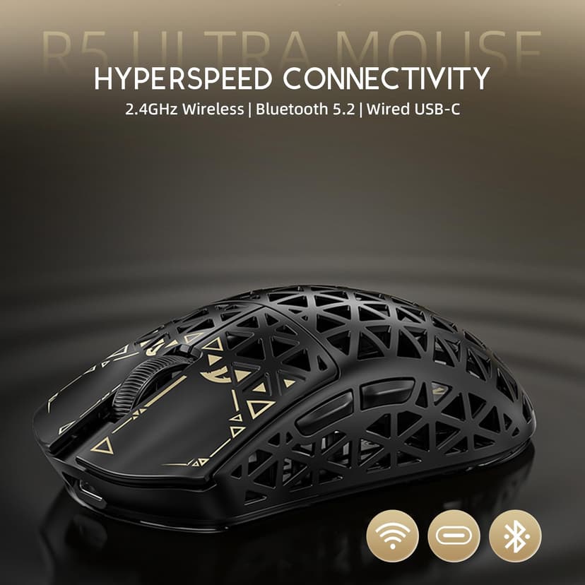 ATTACK SHARK R5 Ultra Carbon Fiber 8000Hz Wireless Gaming Mouse, 39g SUPERLIGHT, 42000DPI, PAW3950MAX Sensor, Nordic 52840 Chip, Bluetooth/2.4G/USB-C Wired Mice with Coiled Cable, for PC/Mac, Black - 7