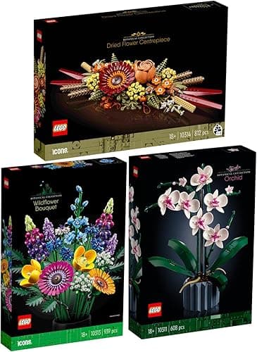 Lego Set of 3: 10311 Orchid, 10313 Wildflower Bouquet & 10314 Dried Flower Arrangement