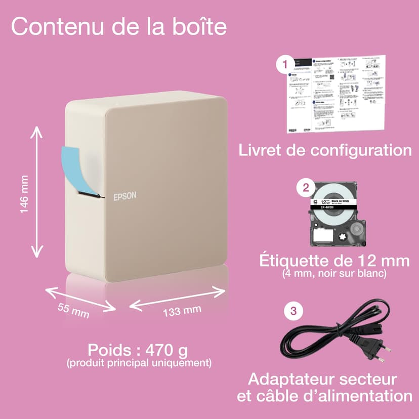 EPSON LabelWorks LW-C610 | Imprimante d'étiquettes portable - Bluetooth, application iOS et Android, alimentation batterie ou secteur, impression jusqu'à 24 mm, 50 rubans, massicot économique - 6