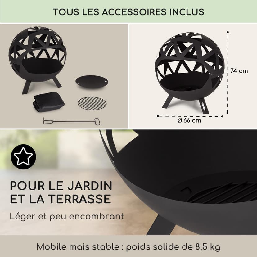 blumfeldt Fire Pits for Garden, Fire Bowl Camping Firepit, Outdoor Wood Burners for Camp Firepit with Steel Base Stand, Outside Fireplace Log Burner w/Poker, Circular Weatherproof Firebowl for Garden - 4