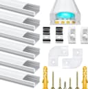 Chesbung 6 Pack U Shape Led Aluminum Profile for LED Strips, 1Meter/3.3ft Led Aluminum Channel with Milky White Cover, Led Track Diffusers with End Caps, Mounting Clips and 90 Degree Corner Connector - 1