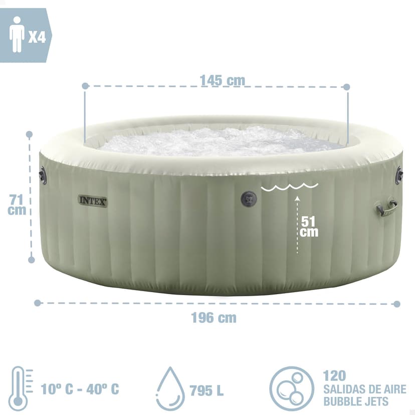 Intex 4-Person Olive Green Round Bubble SPA Set 28426NP (196cm x 71cm) - 4