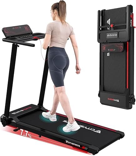 CITYSPORTS Treadmill, folding treadmill 12 km/h, with LED display, APP and 360° tablet holder, compact walking pad for home and office