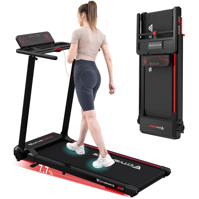CITYSPORTS Treadmill, folding treadmill 12 km/h, with LED display, APP and 360° tablet holder, compact walking pad for home and office - 1