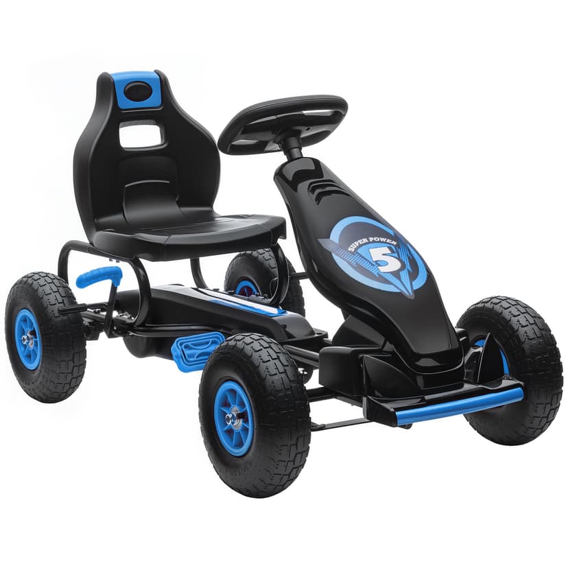 HOMCOM Kart à pédales pour Enfant Go-Kart véhicule à pédale siège réglable 3 Positions Frein à Main pneus antidérapant Enfant de 5 à 12 Ans métal + PP Bleu Noir - 1