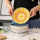 AHX Pasta Bowls Set of 6, 23 oz Shallow Ceramic Bowls for Pasta, Salad, Soup & More - Microwave, Dishwasher & Oven Safe - Colorful Pasta Bowls - 4