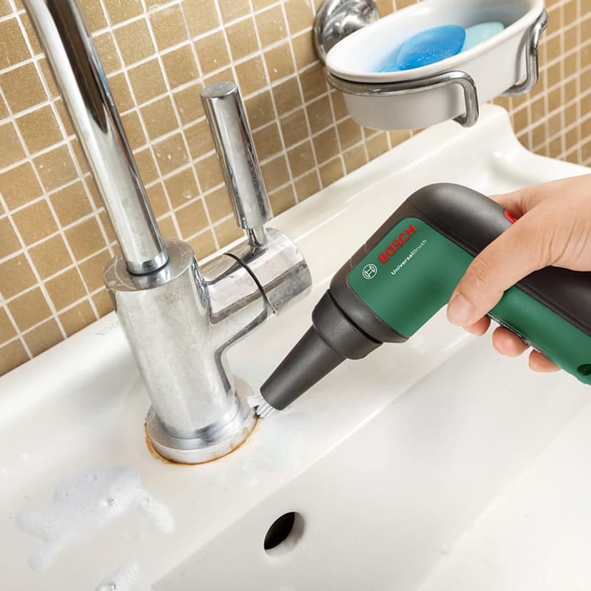 Bosch Electric Cleaning Brush Set UniversalBrush (for Bathroom Tiles, Kitchen Stove, Pans, Pots and More; 10 Cleaning Attachments Included; 3.6V Integrated Battery; Micro-USB Cable; in Soft Bag) - 6