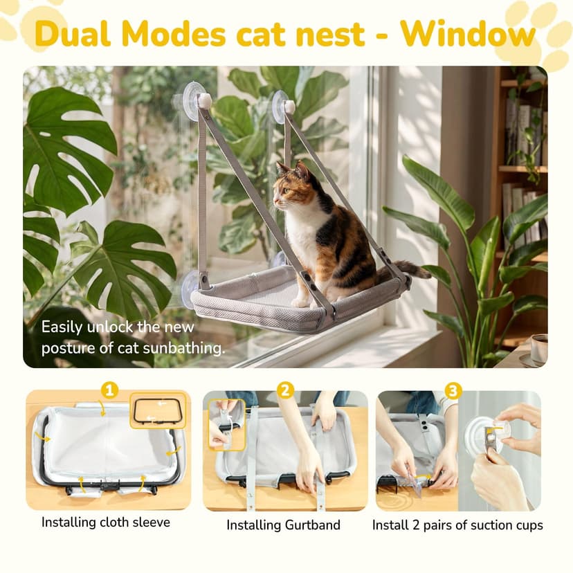 CATISM Cat Window Bed & Cat Desk Bed 2-in-1, Soft Removable Hammock for Indoor Cats, Up to 18kg Weight Capacity with Ventilated Mesh, All-Season Use, Sturdy Frame & Suction Cups - 6