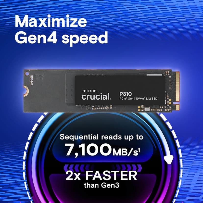 Crucial P310 500GB SSD M.2 2280 NVMe PCIe Gen4, Up to 6,600MB/s, Laptop & Desktop (PC) Compatible, Internal Solid State Drive - CT500P310SSD801 - 2