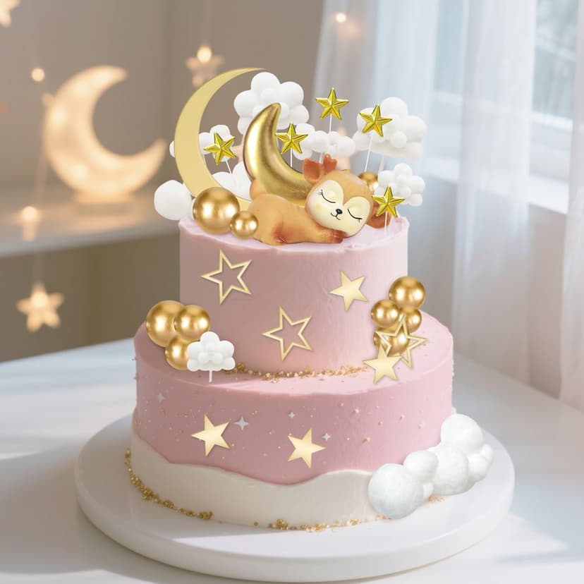 33 Pièces Deco Gateau Bebe Decoration,Cake Topper Lune Étoiles Nuages avec Faon, Décoration de Gâteau pour Bébé, Décoration Gateau Anniversaire Garçon Fille, Décorations de Fête Prénatale - 6