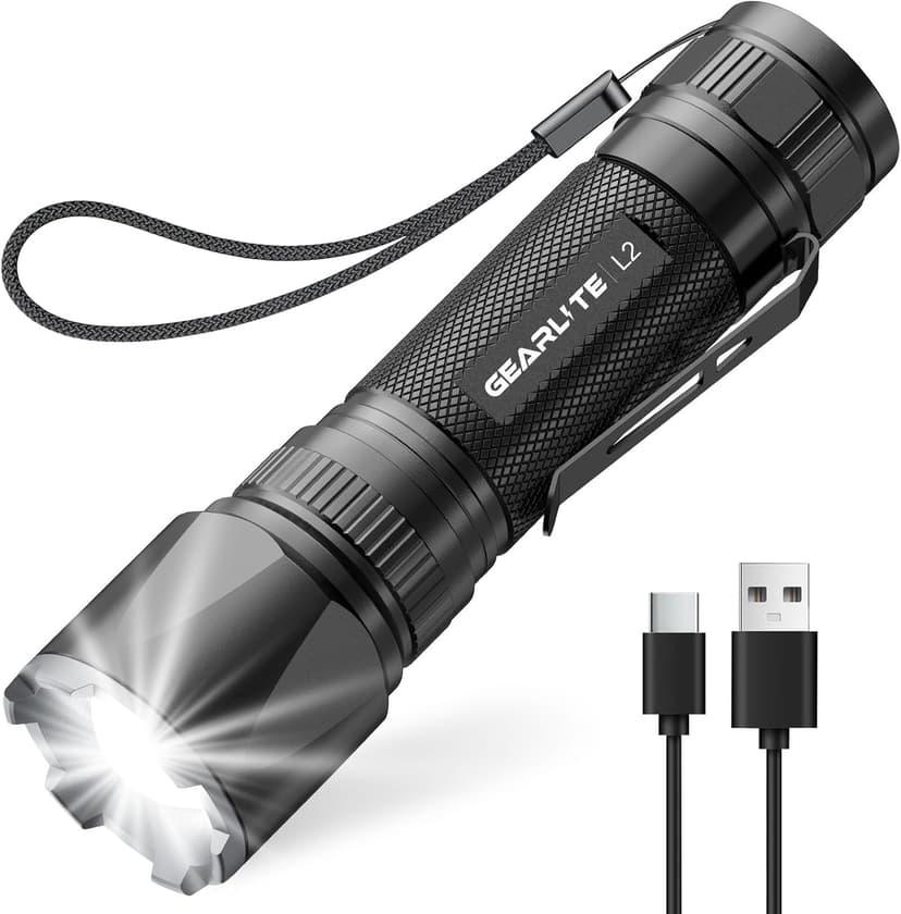 GEARLITE Rechargeable LED Torch, Super Bright Zoomable 3000 Lumen Mini Torch with 3 Light Modes & Long Operating Time, IP65 Waterproof Tactical Torch for Camping, Fishing, Hiking, Outdoor, Emergency - 1