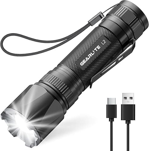GEARLITE Rechargeable LED Torch, Super Bright Zoomable 3000 Lumen Mini Torch with 3 Light Modes & Long Operating Time, IP65 Waterproof Tactical Torch for Camping, Fishing, Hiking, Outdoor, Emergency