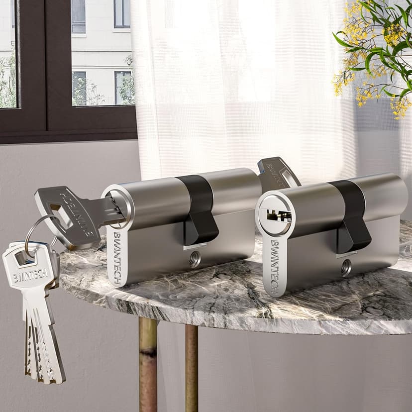 Bwintech 70mm(35/35) Nickel Zinc Alloy Euro Cylinder Lock,Door Barrel Lock,Key Key with 8 Horizontal dimple Keys,High Security for UPVC,Wooden,Composite Doors - 6