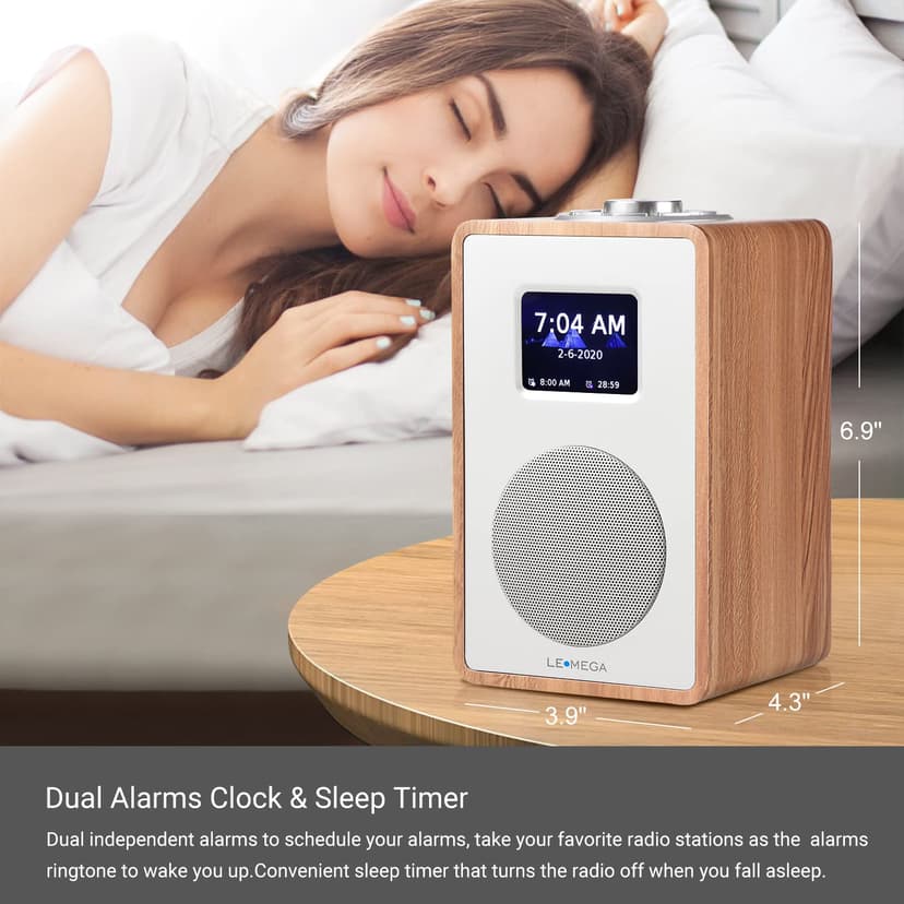 LEMEGA CR4 Radio numérique Dab/Dab+/FM avec Bluetooth,Radio Dab Portable alimentée par Le Secteur,Horloge à Deux alarmes avec Snooze,Affichage Couleur,Effet Bois (Noyer) - 5
