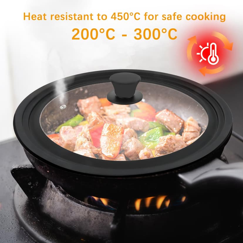 Talifoca Universal Glass Lid, Black, 28/30/32 cm, Tempered Glass & Silicone, Heat Resistant, Steam Hole, Dishwasher & Microwave Safe - 6