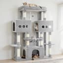 Hey-brother Arbre à Chat, Tour de Jeux Multiniveaux 144cm pour Maine Coon, avec 3 Grandes grottes, Plateformes spacieuses, Niche Confortable et Balle Peluche Suspendue, Gris Clair MPJ083W - 9
