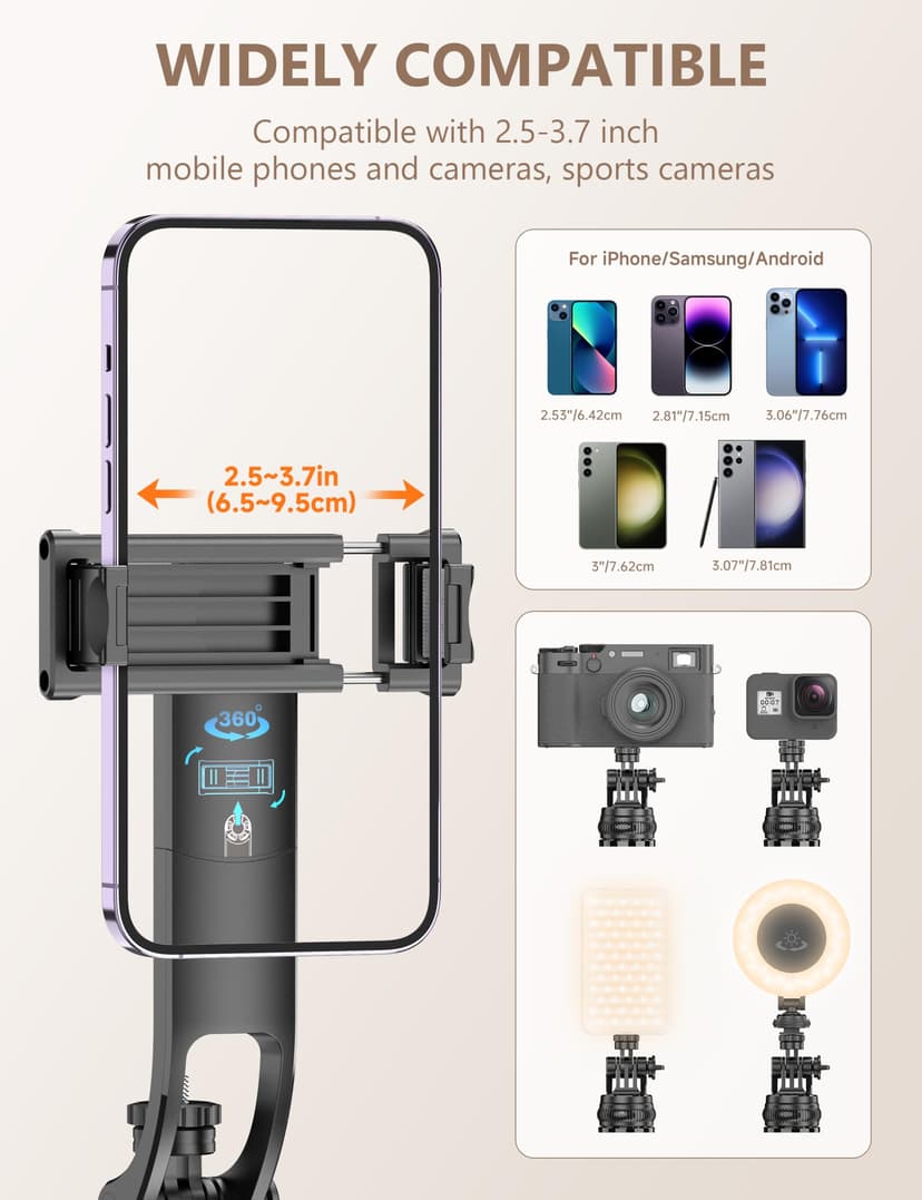 71" Phone Tripod & Selfie Stick,QIRITA Integrated Extendable Quadrapod for Smartphone, Stability on Four Axes, Portable Travel Tripod Stand with Remote Control for iPhone, Android, Camera&GoPro - 4