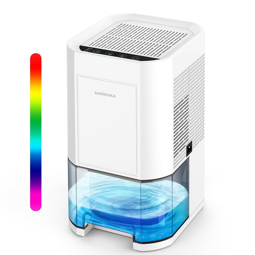 Dehumidifier for Home Energy Saving Auto Shut Off, Quiet Portable 1200ML Small Dehumidifiers with Two Working Modes for 200 sq ft Bedroom Bathroom Basements RV Closet with 7 Colorful LED Lights (S)