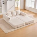 2 Seater Corduroy Sofa Bed, Multifunctional Modern Convertible Sofa, Side Pockets and 3 Cushions, DIY Free, for Living Room, Bedroom, Office (Beige-L) - 6