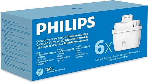 Philips Water Replacement Filter Cartridges Taste+, 6-Pack, Reduces MICROPLASTICS, Chlorine, LIMESCALE, Heavy Metals, Packaging May Vary, Compatible with Brita*