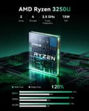 NiPoGi Essenx E1 Mini PC AMD Ryzen 3250U Windows 11 Pro (2C/4T, up to 3.5 GHz) 8GB DDR4 RAM + 256GB SSD, 4K@60Hz dual display HDMI 2.0 + DP/Wi-Fi/BT/LAN, mini computer for office/education - 3