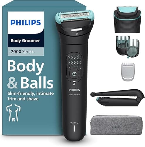 Philips Bodygroom série 7000 - tondeuse hommes avec tête flexible 2D, système de rasage Triple protection, têtes interchangeables, zones intimes, 100% étanche, autonomie 120 min, modèle BG7480/15