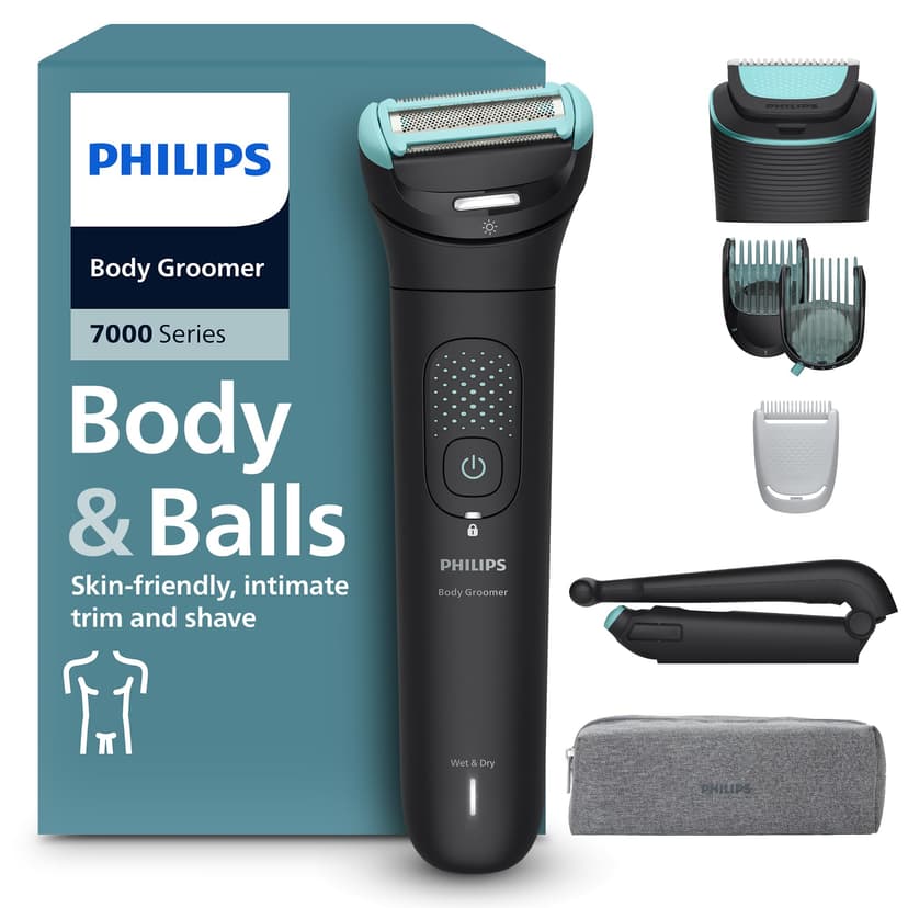 Philips Bodygroom série 7000 - tondeuse hommes avec tête flexible 2D, système de rasage Triple protection, têtes interchangeables, zones intimes, 100% étanche, autonomie 120 min, modèle BG7480/15 - 1